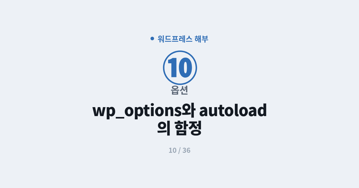 [워드프레스] 10. 옵션 : wp_options와 autoload의 함정