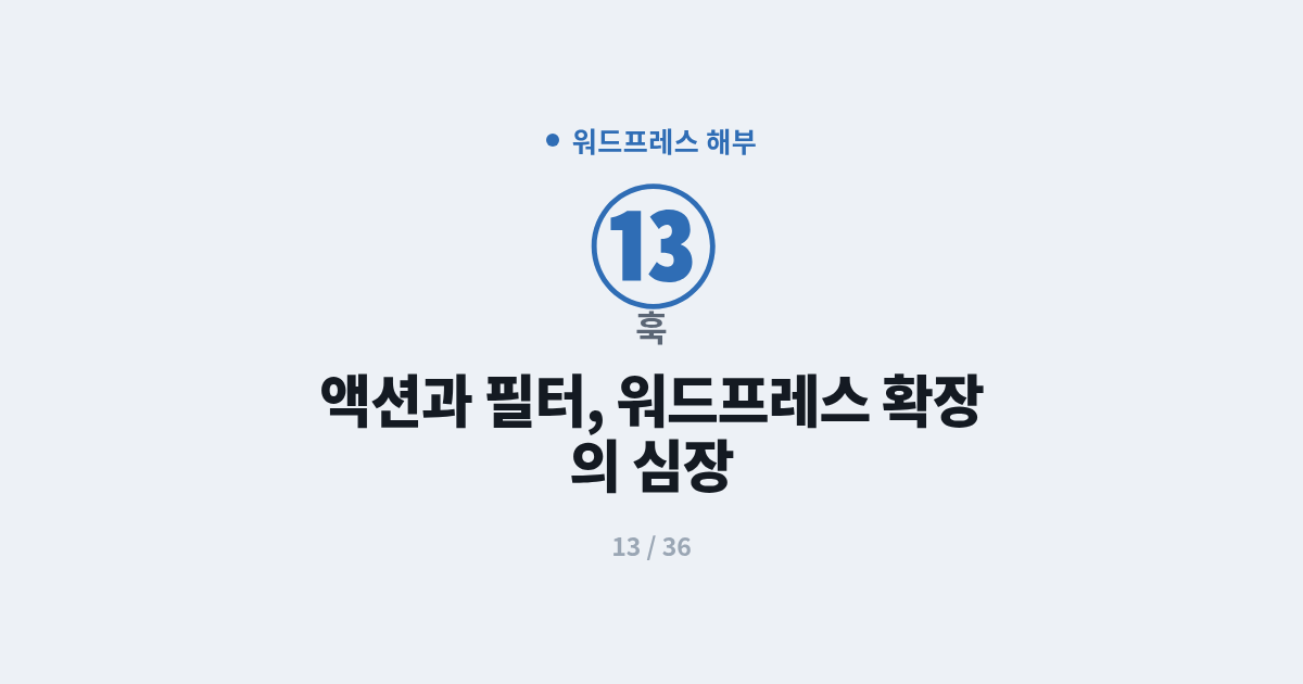 [워드프레스] 13. 훅 : 액션과 필터, 워드프레스 확장의 심장