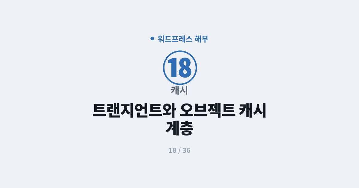 [워드프레스] 18. 캐시 : 트랜지언트와 오브젝트 캐시 계층